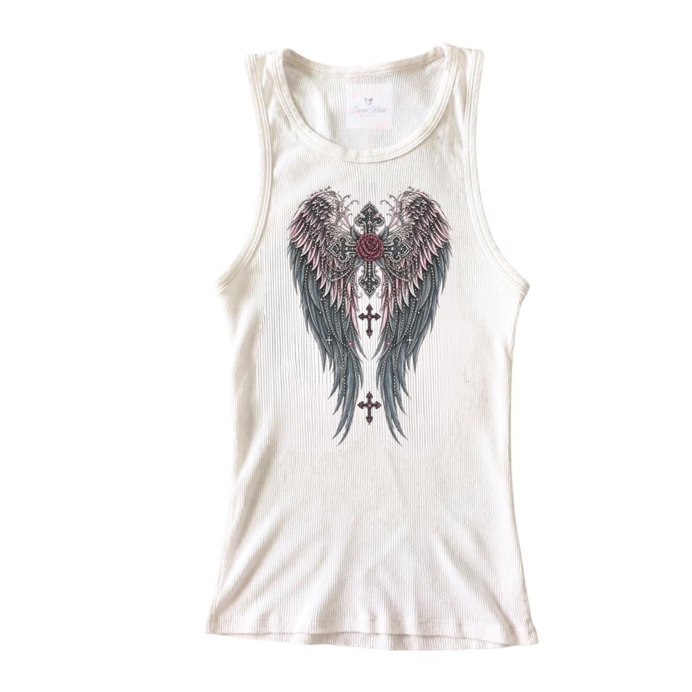 y2k 2000s bimbo mcbling cross ribbed tank top
